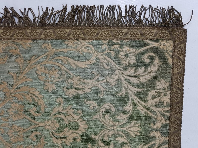 Antique French Silk Brocade Floral Panel with Metallic Lace 88x41cm gallery