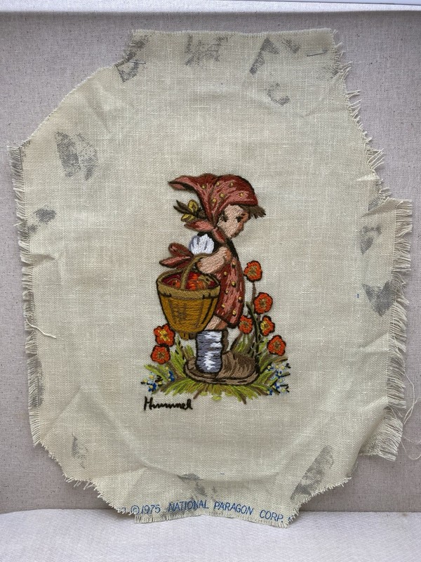 Vintage Hummel Crewel Embroidery Girl w/ Basket 1975 Paragon 14”x 10” READ