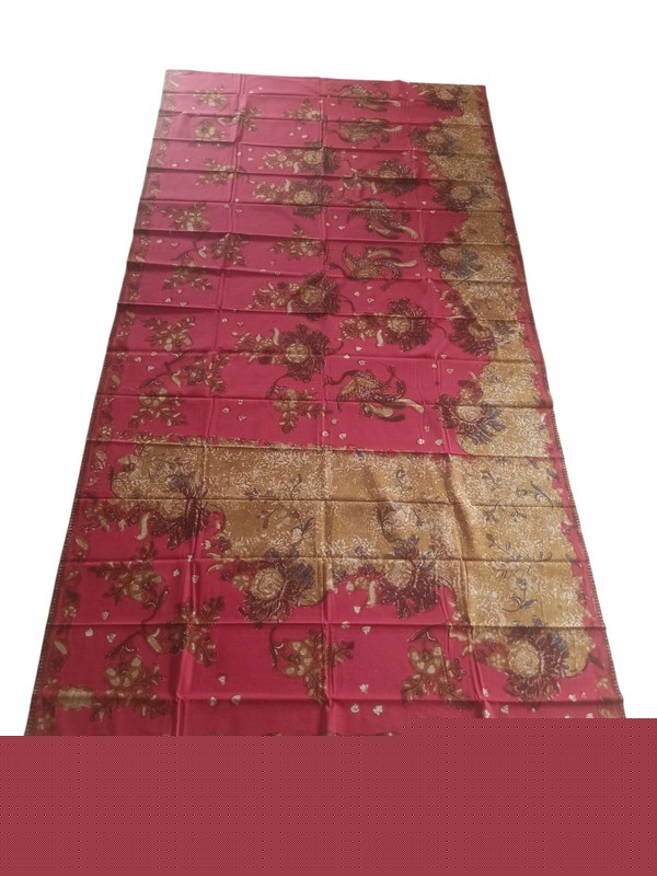 ANTIQUE VINTAGE STAMP BATIK FABRIC TEXTILE HANDMADE INDONESIA RED COLOR T4