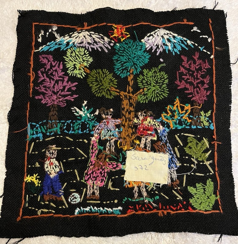 Vintage Chilean Folk Art Arpillera Embroidery Wall Hanging Children Andes 13x13 gallery