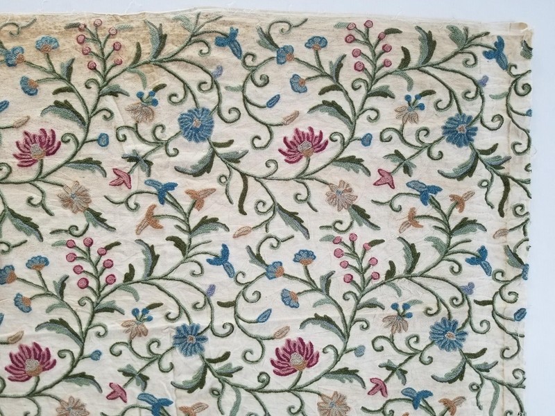 Vintage Traditional Kashmiri Crewel Floral Hand Embroidered Panel 285x130cms gallery