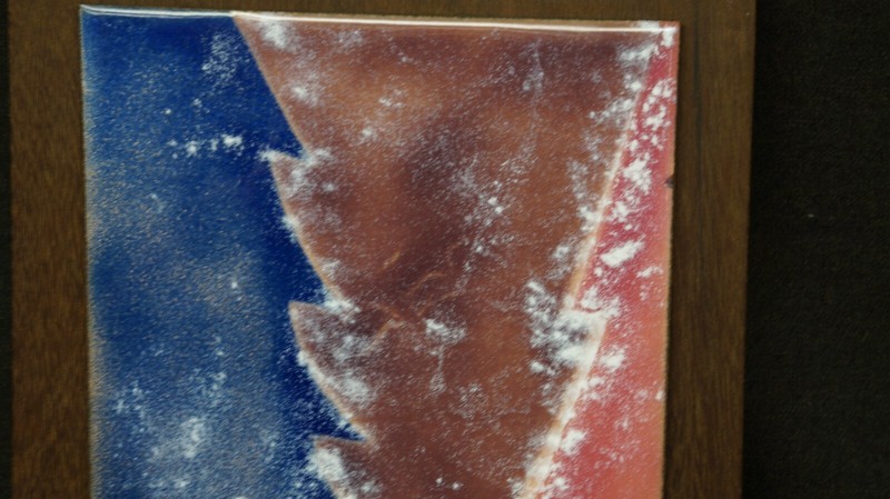 COPPER ENAMEL WALL PLAQUE MID CENTURY ABSTRACT ART PANEL Cloisonne Pink Blue #6 gallery