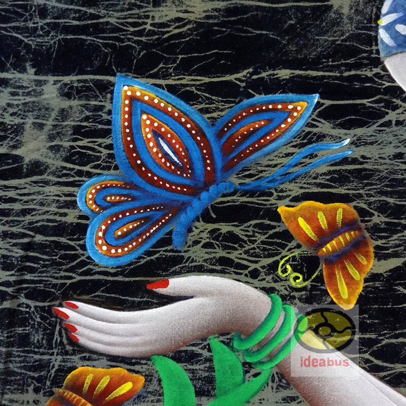 Art Home Wall Hanging Oil-painting style Batik Tapestry -Butterfly & Girl 44x33" gallery
