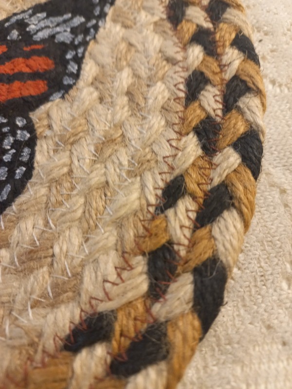 Butterfly Braided Rag Rug 10" Wall Hanging Or Trivet Handpainted Monarch Boho gallery