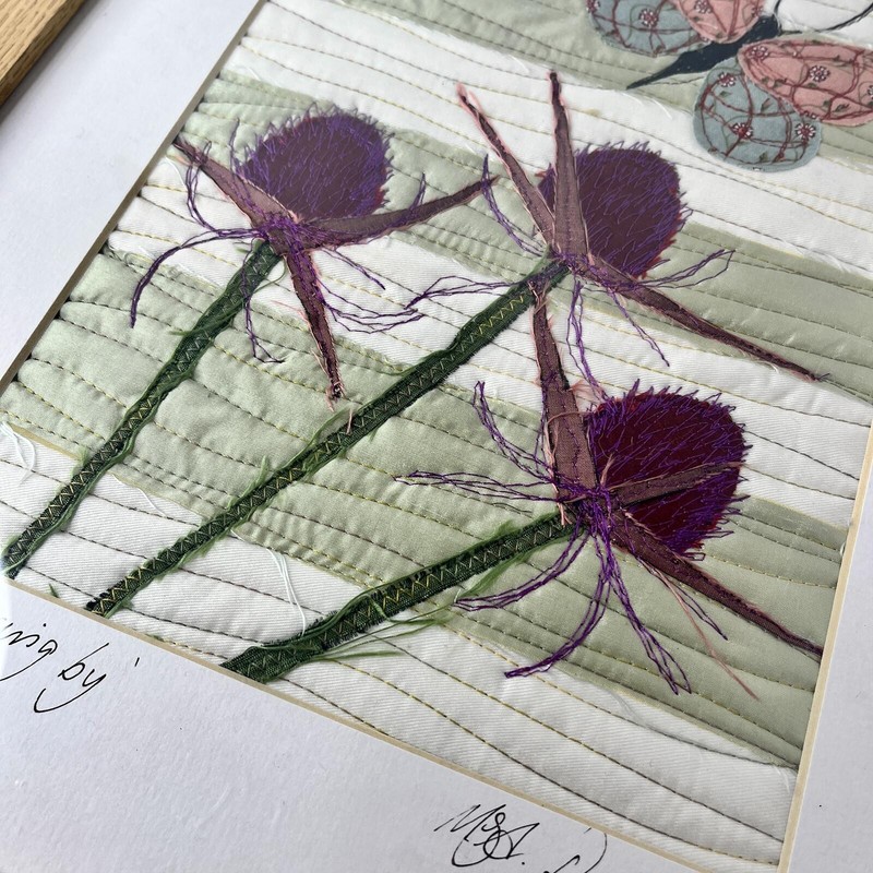 Framed Textile Butterfly Flower Art Signed Embroidered Botanical Picture Decor gallery