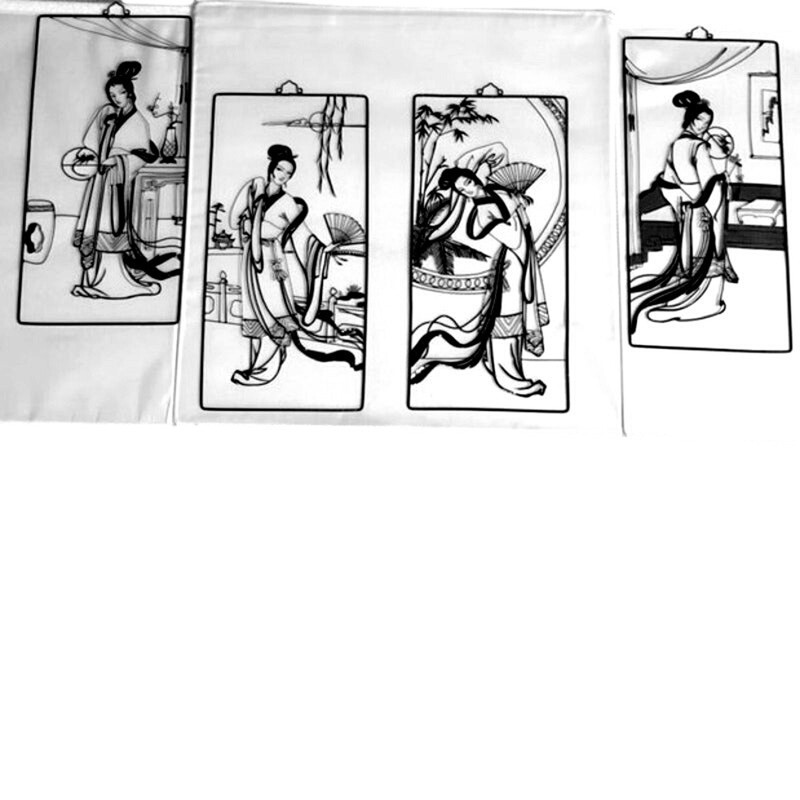 Vintage Tie Hua Wire Art Set of 4 Japanese Women Metal Hanging Panels gallery