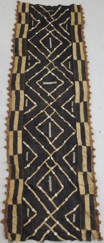 Vintage African Cowrie Shell & Embroidered Tribal Textile Panel 132x40cm