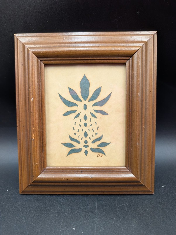 Vintage Framed Pineapple Silhouette Artist Signed Framed Mid Century gallery