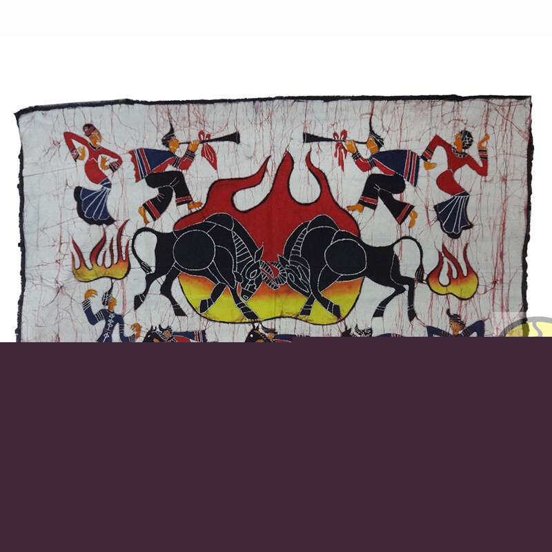 China Folk Art Wall Hanging Batik Tapestry- Torch Festival Bull Fighting 33″x50″