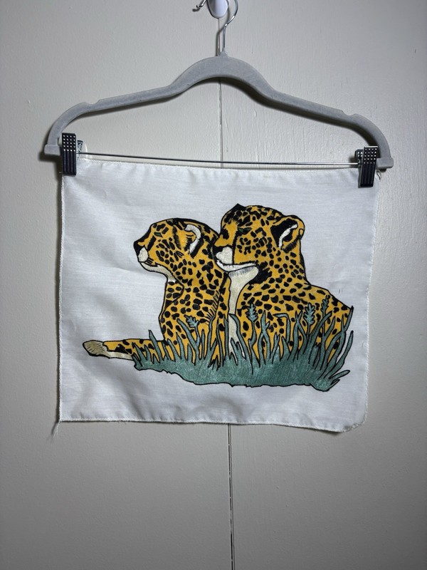 Hand Painted Leopard Fabric Art 15.5×12.5 Textile Wall Hanging Safari Decor