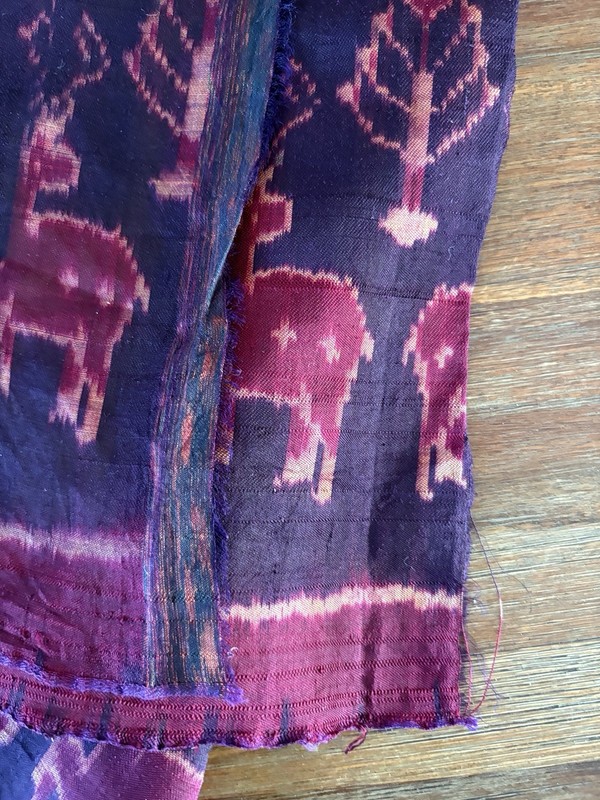 Silk Pidan Pedan Ikat Antelope Figurative Textile Fabric Purple Cambodia 116x37” gallery