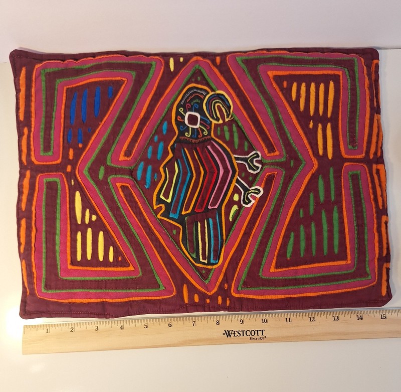 Vintage Mola Parrot Panama Fabric Textile Quilted Back 11"x15" gallery