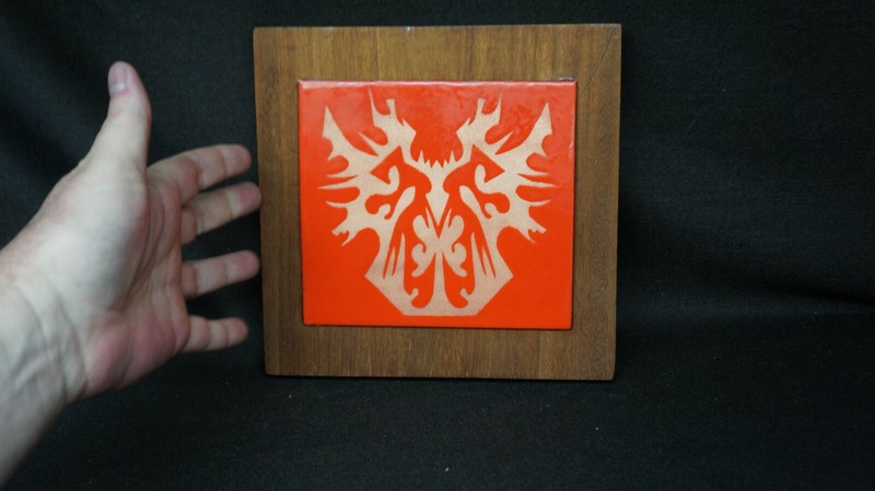COPPER ENAMEL WALL PLAQUE MID CENTURY Cloisonne ABSTRACT ART PANEL Orange #1 gallery