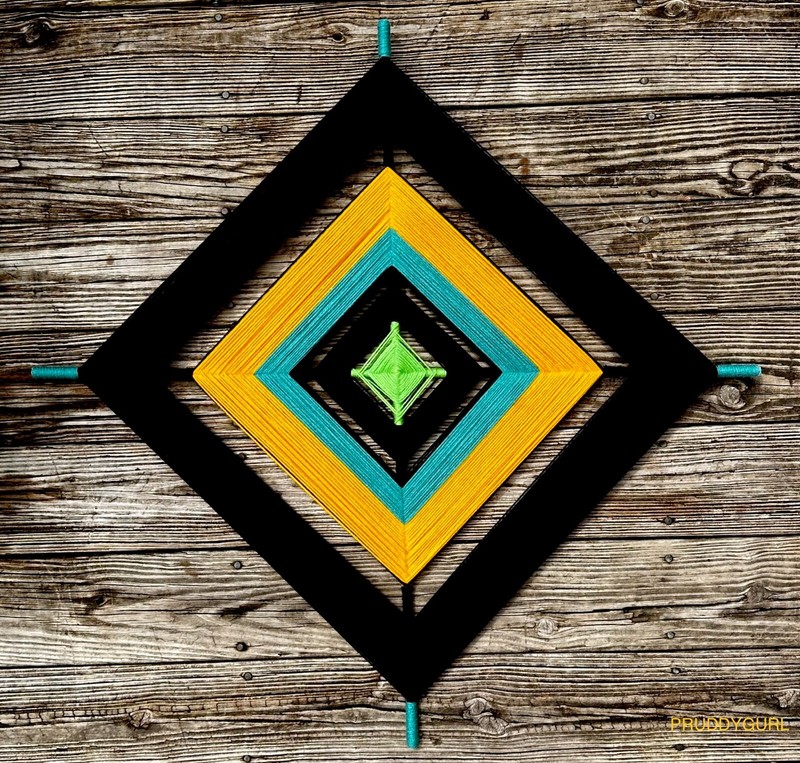 Ojo de Dios/God's Eye- (36"x36") Black/Yellow/Aqua Blue/Green Yarn