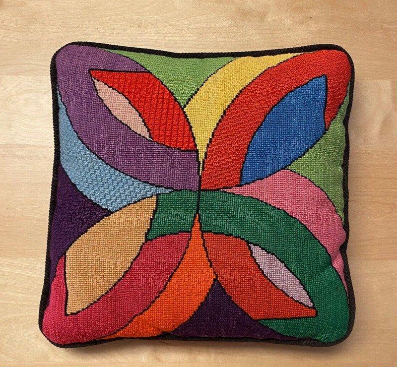 ROYGBIV: 14" x 14" Pillow Handmade Needlepoint Bright Colors Mod Psychedelic gallery