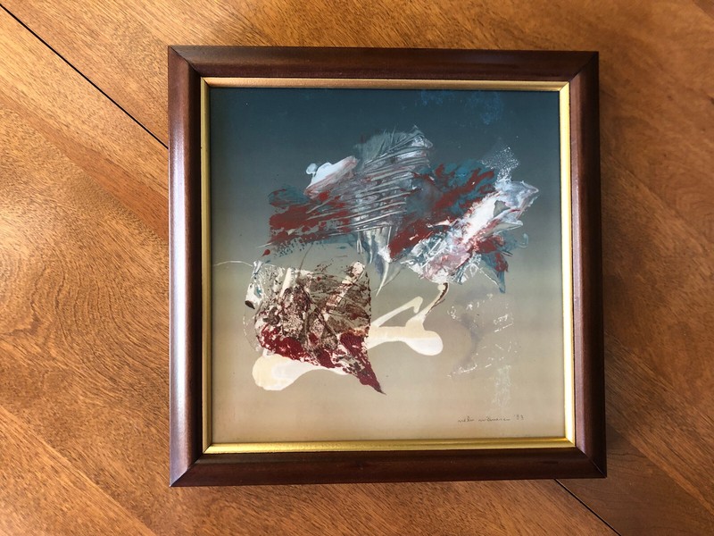 VTG 1993 Original Oil Painting, on Photograph Paper; Abstract, Modern; VTG Frame