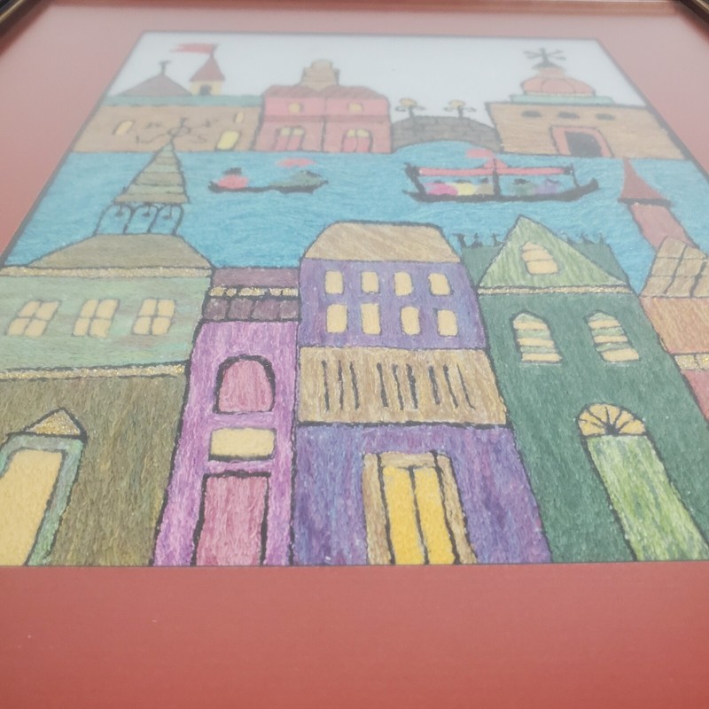 Japanese Bunka Crewel Embroidery Finished Art Wall Hanging Venice Colorful 17x14 gallery
