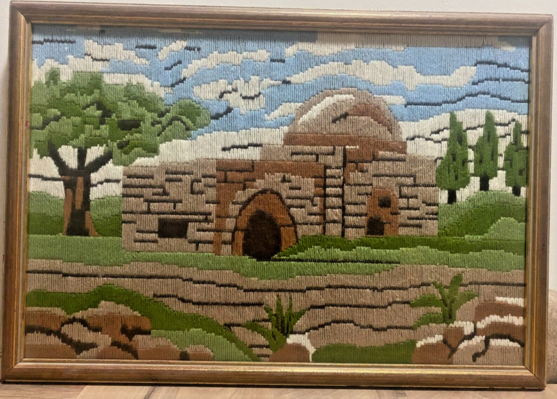 Vintage Embroidery artwork Wall Frame Glazed ancient House at Green Village H.M.