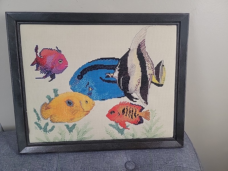 Embroidered Fish Print Vintage