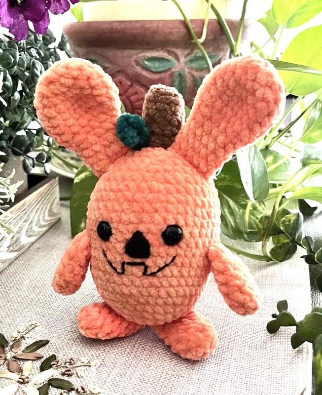 Handcrafted Stuffed Halloween Pumpkin Amigurumi Orange Bunny Plushy Gift Soft gallery
