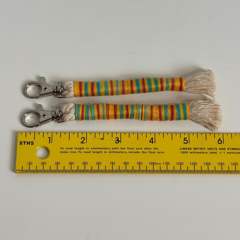 Handmade Macrame Wrapped Cotton 6” Bag Charm Toggles: 2 Yellow Striped gallery