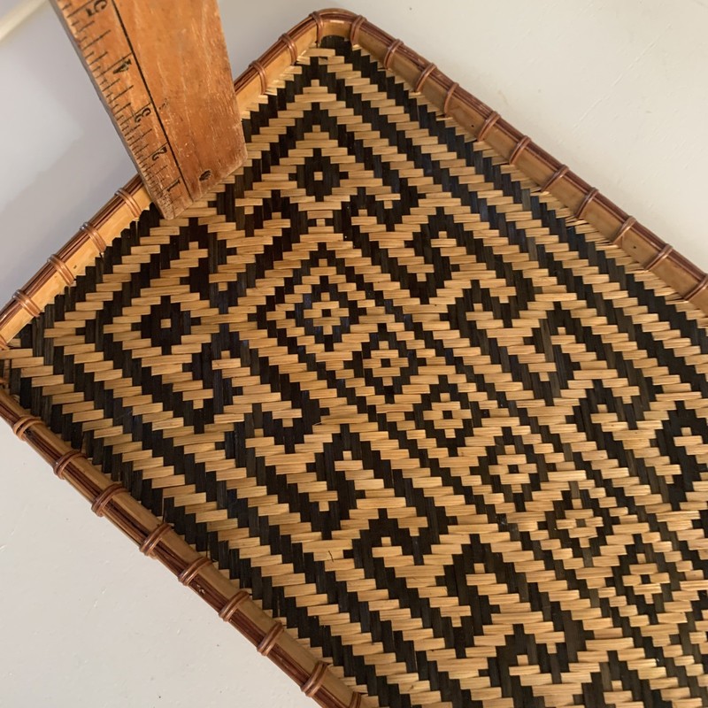 Vintage Wicker Rattan Aztec Tobacco/Brown Wall Decor Jewelry Tray 14.5 x 8.5” gallery