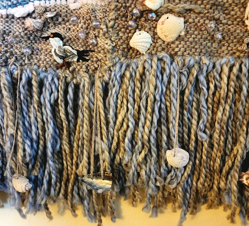 The ARRIVAL. Beach Loom Weaving & Heavy Embroidery 29 W x 36 H Wall Hanging Art gallery