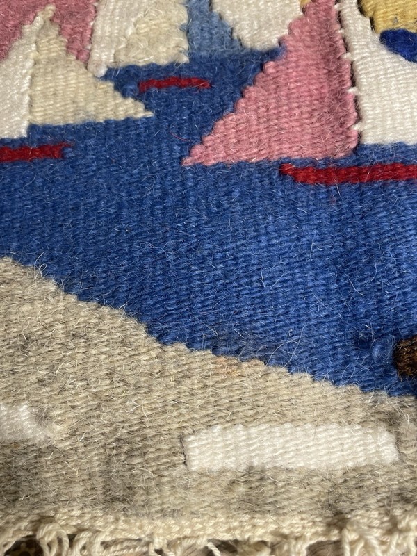 RARE Vtg Small Greek Santorini? Wool Hand Woven Wall Art Mediterranean Village gallery
