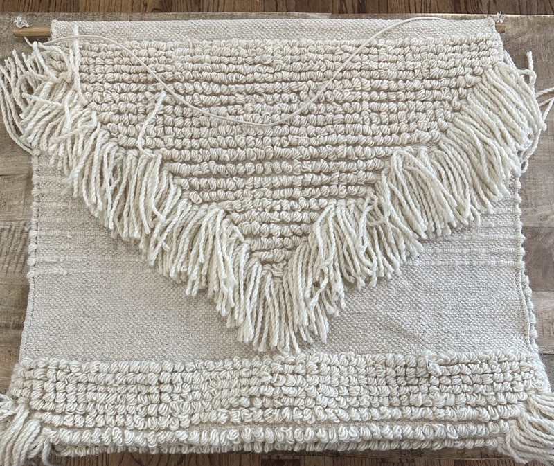 Boho Wool Woven Fiber Art Textile Wall Hanging 30X50” MCM Fringe Tapestry Cream gallery