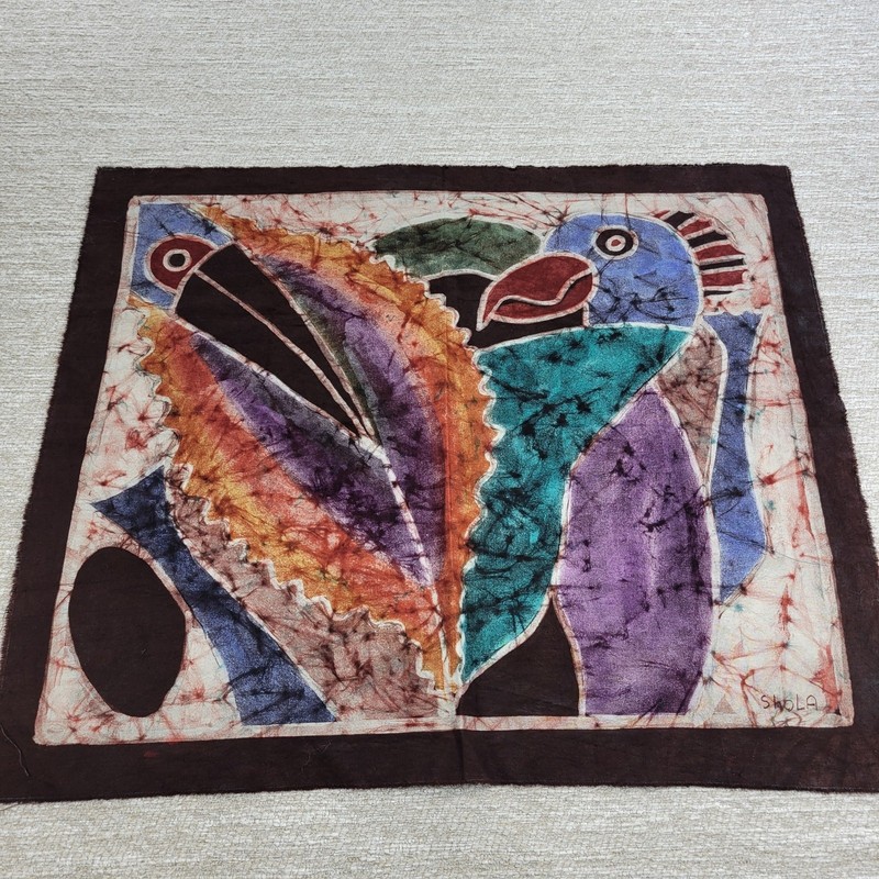 Shola Mali Tie Dye Batik Art Painting Birds Abstract Tapestry Wall Art Signed gallery