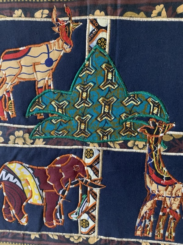 Antique Rare African Art Embroidered Fabric Wall Animals Handmade Custom Framed gallery