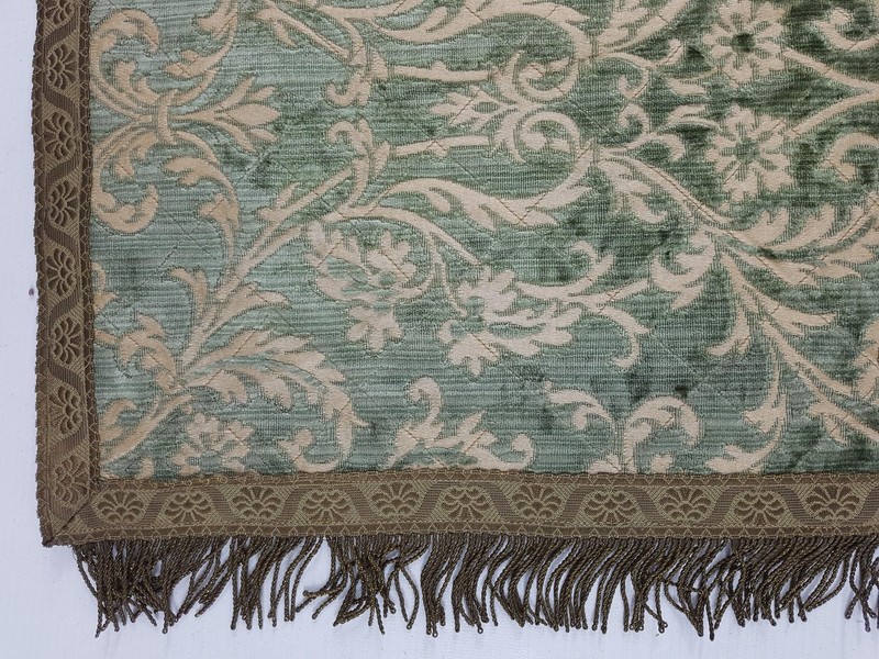 Antique French Silk Brocade Floral Panel with Metallic Lace 88x41cm gallery