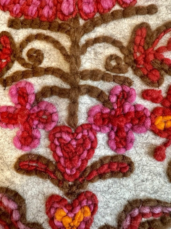 Vintage Fiber/textile Art Hand stitched Wool Wall hanging Scandinavian MCM Rare gallery