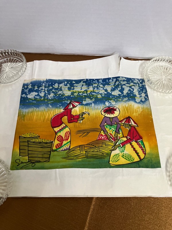 SALE!-AFRICAN or CARIBBEAN BATIK PAINTING FAMILY HARVEST IN THE FIELDS