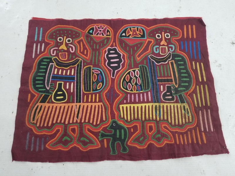 Vintage Traditional Kuna Mola Applique Work Folk Art Panel 43x32cm