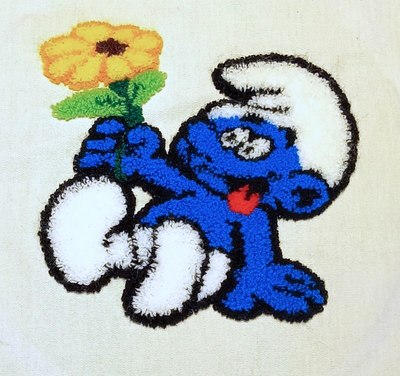Adorable Smurf 3D Textured Punch Needle Embroidery Vintage Textile Artwork