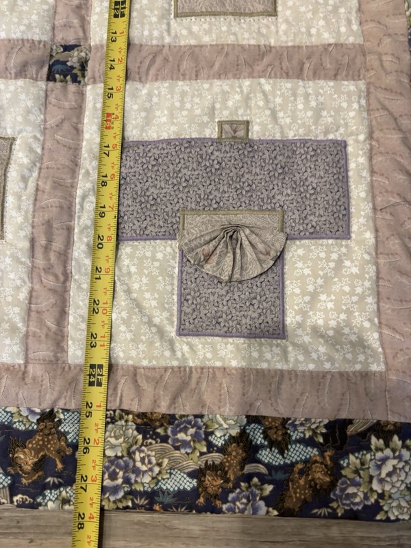 Japanese Kimono Lap Quilt Or Hanging 28” Foo Dog Shishi Dragon Fabric Art Craft gallery