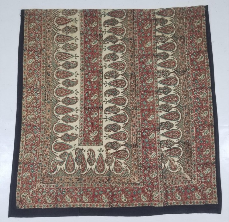 Vintage Traditional Kashmiri Paisley Hand Block Printed Textile 82x82cm