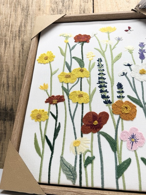 NEW BP Home Woven Embroidery Wall Art Décor Warm Vibrant Wildflower 12"x15" gallery