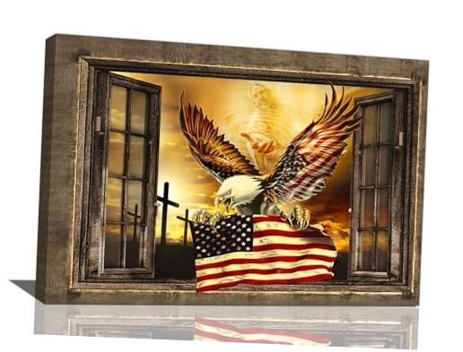 American Flag with Bald Eagle Wall Art Retro View of 16L» x 24W» window eagle