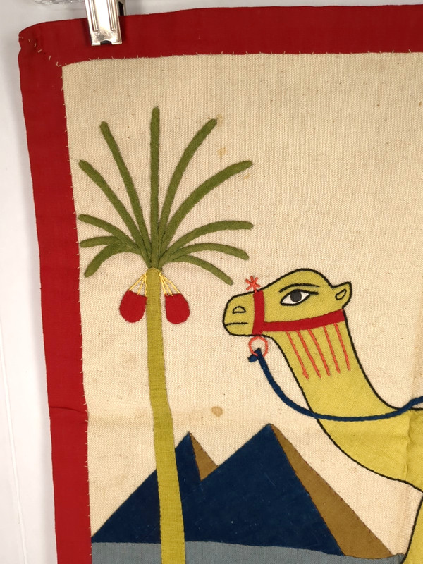 Vintage Khayamiya Egyptian Wall Hanging Hand Made Textile Art Camel Man gallery
