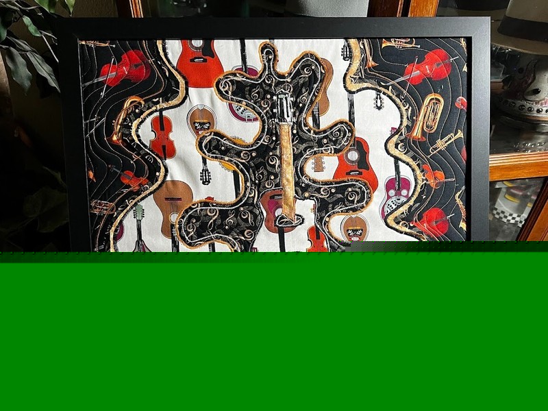 Fabric Quilted Fiber Art - Gypsy Guitar