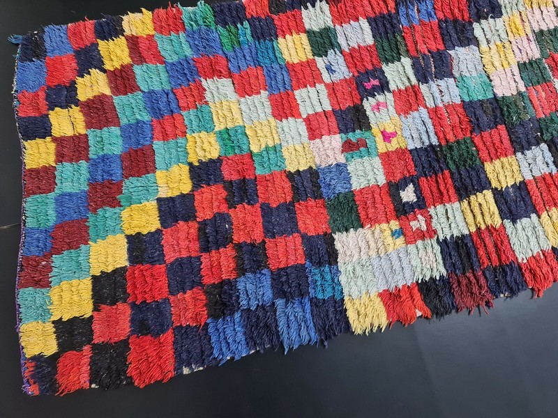 Moroccann Vintage Handmade Runner Rug 2'7x11'7ft Checkered Colorful Cotton Rug gallery