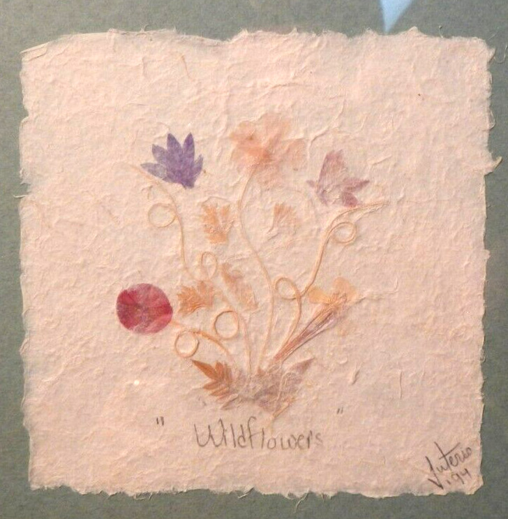 Framed TORN PAPER ART - SIGNED by artist - BEAUTIFUL ART WORK Wild Flower 2 pc gallery