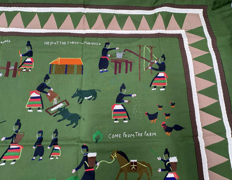Vintage Hmong Embroidered Story Cloth Asian Folk Art Wall Hanging 35x36 gallery