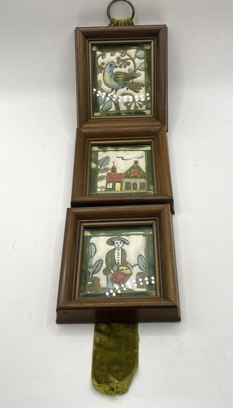 Set 3 Vintage Miniature Art Fabric Sculpture House Bird Soldier