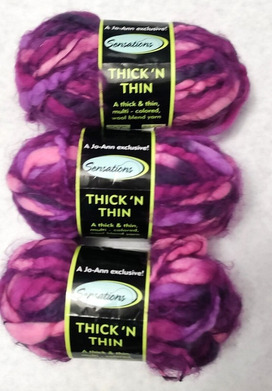 (3) Sensations Thick’ n Thin Yarns – Purple Color – Wool Blend Knit Fiber Art
