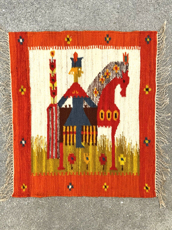 Maria Domanska Poland Mid Century Modern Folk Art Horse Rider Textile Woven Art gallery