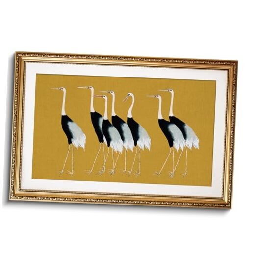 Gold Framed Large Wall Art Canvas Print Home Decor, 36L" x 24W" Seven Cranes