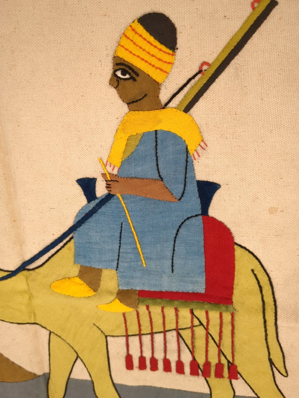 Vintage Khayamiya Egyptian Wall Hanging Hand Made Textile Art Camel Man gallery